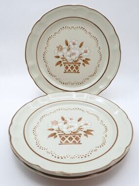 Cumberland Mayblossom Stoneware Japan Dessert Plates Set of 3 Brown Floral 7.75"